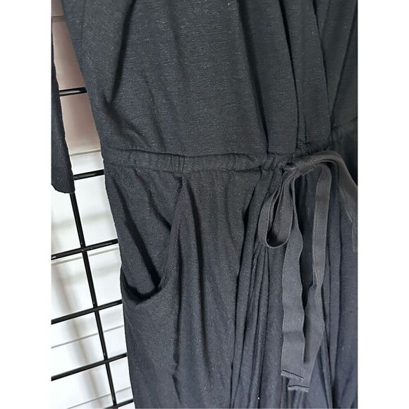 Free People Maxi Ruched Dress Womens M Black V-Neck Drawstring Baggy - Picture 7 of 12